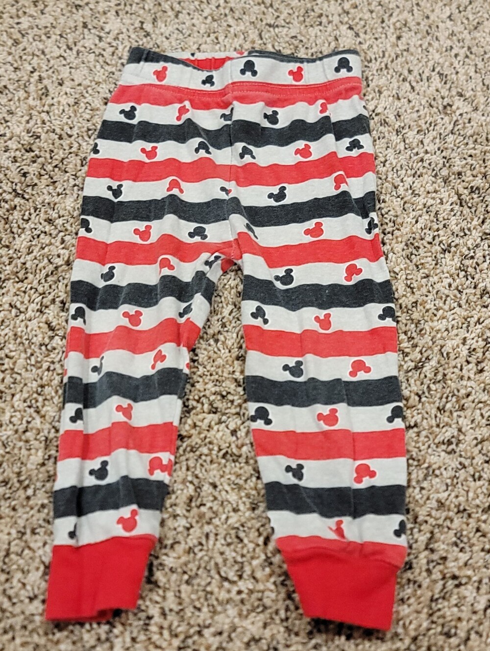 Mickey Mouse Pull On Elastic Pajama Pants Toddler Boys 24M Red Black Striped